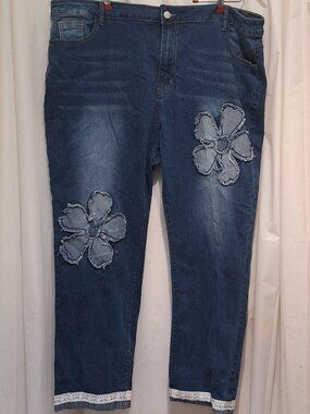 Women’s Jeans SIZE 3X  PLUS SIZE Decorative Flower Appliques NWOT
